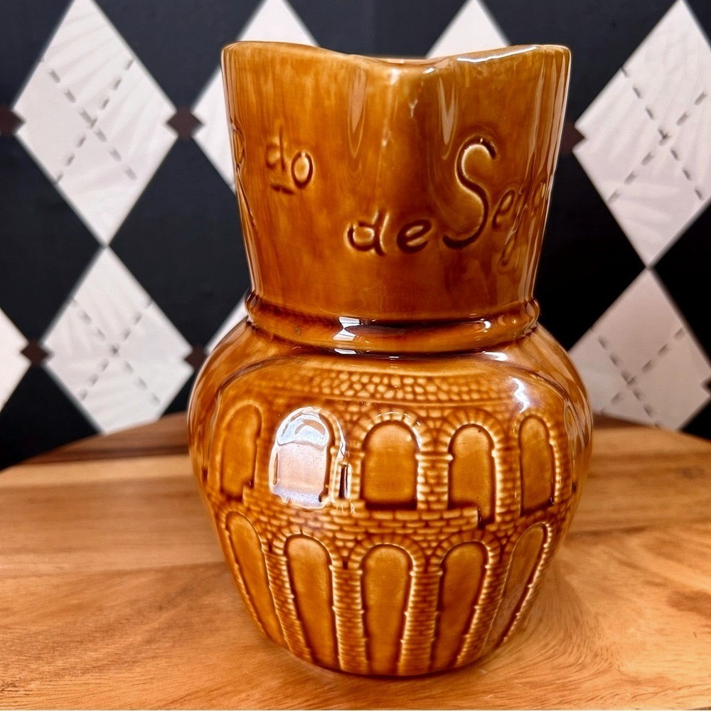 Vintage Spanish Pottery Pitcher Gil Vargas Segovia Amber‎ Ceramic